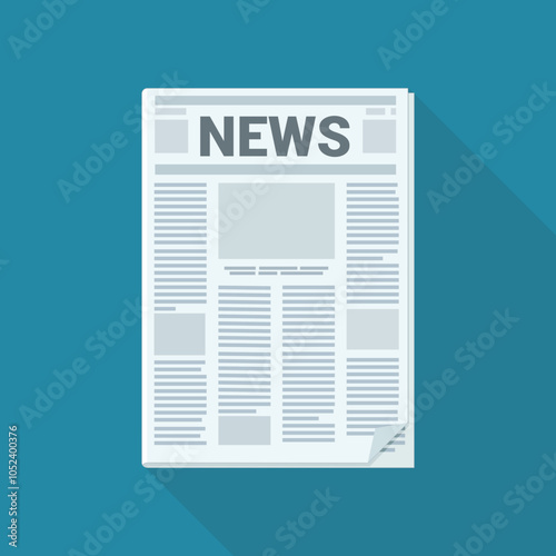 Newspaper headline with news in flat design style on blue background with long shadow