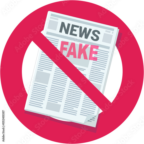 Fake news with a circular red strikethrough prohibition symbol in flat design style (cut out)