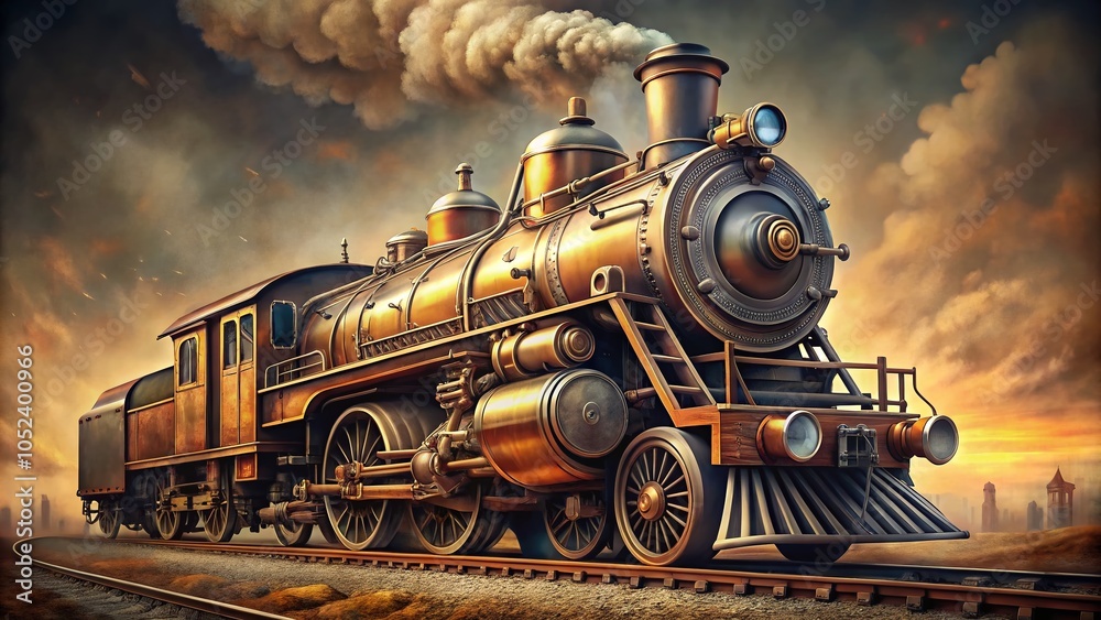 Naklejka premium Hand Drawn Locomotive Illustration - Artistic Train Design for Vintage and Retro Themes
