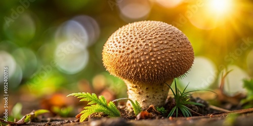 Hand-Drawn Illustration of Umber-Brown Puffball Mushroom LYCOPERDON UMBRINUM PERS with High Depth of Field photo