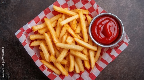 Classic French Fries on Checkered Paper