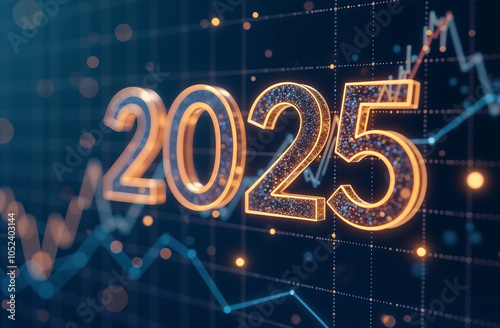 Figures for the Coming New Year 2025 Against the Backdrop of a Financial Timetable, Symbolizing Future Planning and Growth
