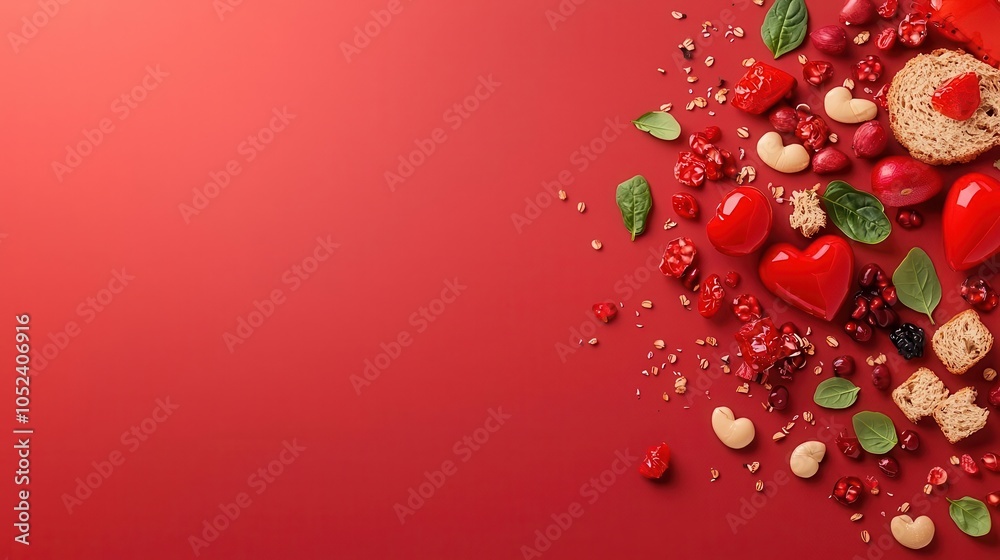 Cholesterol impact on arteries illustrated with food, heart risk, diet and health Cholesterol impact on arteries illustrated with food, heart risk, diet and health