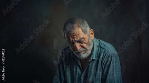 Close up portrait of senior latinx man feeling sorrow, sadness and grief, banner with copy space. grief, loss and profound depth of human emotions