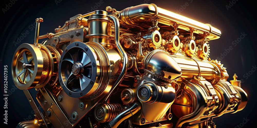 Fototapeta premium High-Quality 3D Animation of a Close-Up Gold V8 Engine for the Automotive Industry