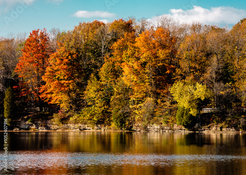 Autumn shoreline of Quarry Lake within Harrington Beach State Park, Belgium, Wisconsin.