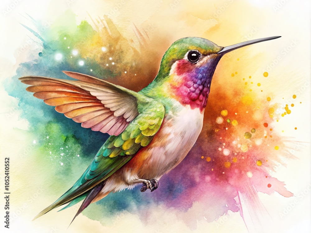 Fototapeta premium Hummingbird Watercolor Illustration with Copy Space for Nature and Wildlife Themes