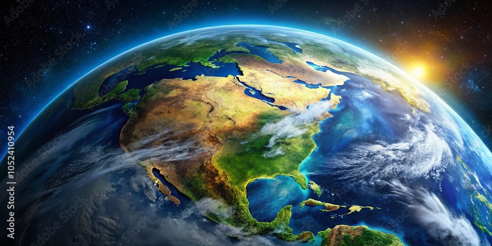 Hyperrealistic Cinematic Earth from Space at Night with Blue Lighting Hyperrealistic Cinematic Earth from Space at Night with Blue Lighting