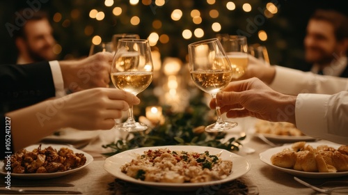 Elegant Indoor Dinner Party with Friends and Cuisine