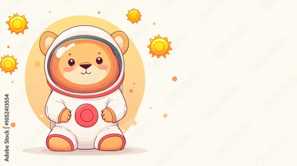 Naklejka premium Adorable Lion Cub in Space Suit with Sunny Background