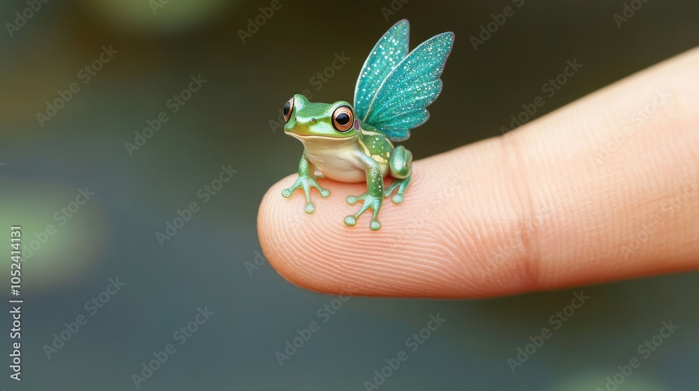Enchanted Frog with Glimmering Wings on Finger Enchanted Frog with Glimmering Wings on Finger