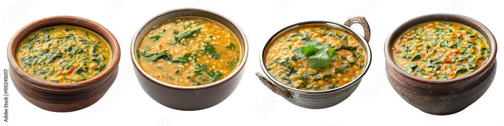 Set of A bowl of Indian or millet and spinach soup on a transparent background cutout Set of A bowl of Indian or millet and spinach soup on a transparent background cutout