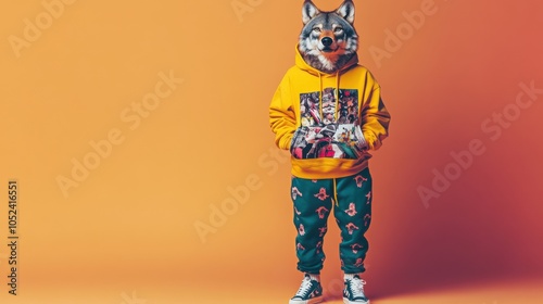 Anthropomorphic Wolf in Casual Streetwear