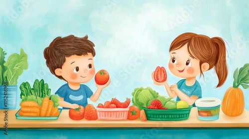 Children's lunch should be nutritionally balanced, including protein, carbohydrates, and fruits and vegetables to support their growth, strength, and energy for learning.  photo