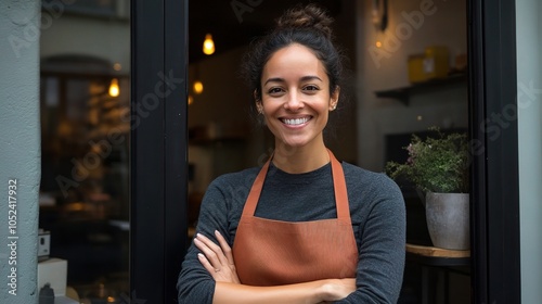 Free Download Smiling Barista in a Cozy Café Setting - GFXLoad