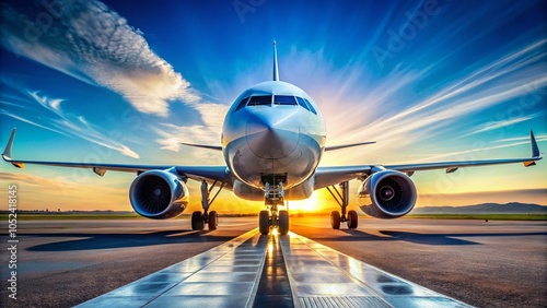 Large Commercial Airplane Silhouette on Runway Against Clear Blue Sky for Aviation Enthusiasts