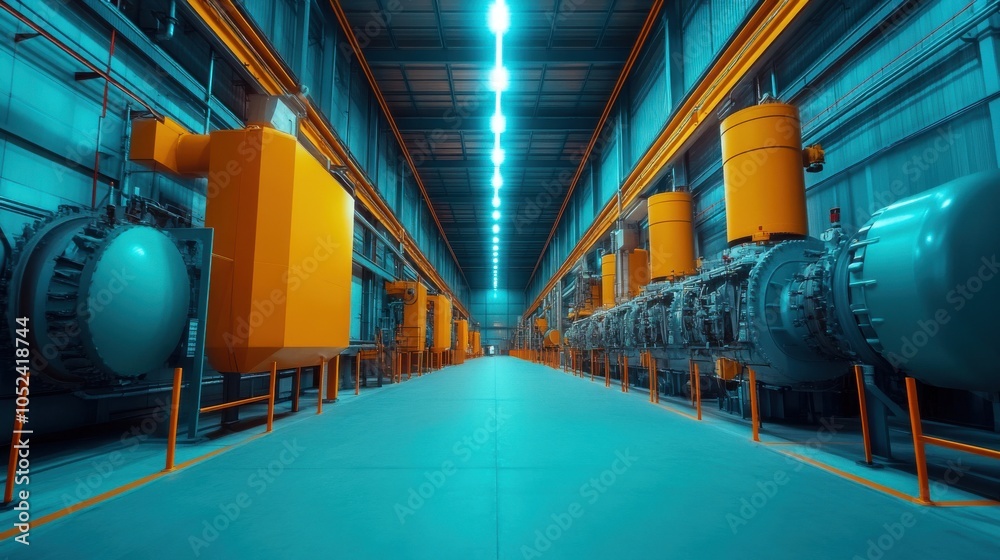 Obraz premium Inside a Power Plant with Heavy Machinery and Turbines