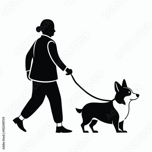 vector healing walking beside pembroke welsh corgi dog