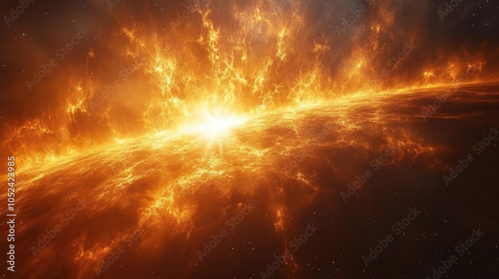 vast expanse of the sun in space, radiating bright light and energy ...