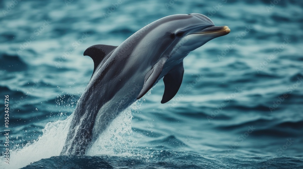 Fototapeta premium Playful Dolphin Jumping Near Boat with Tourists