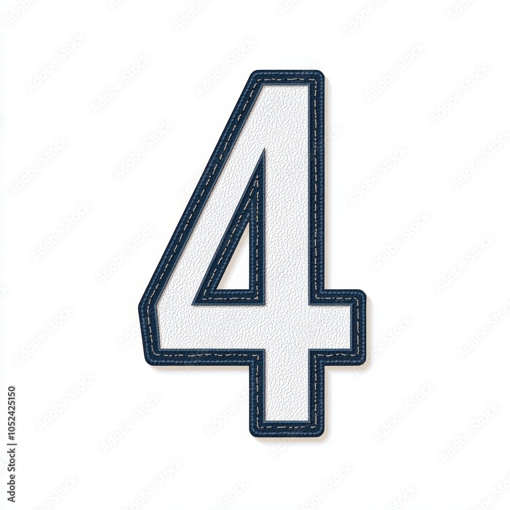 A stylized number 4 with a leather-like texture and stitching detail. A stylized number 4 with a leather-like texture and stitching detail.