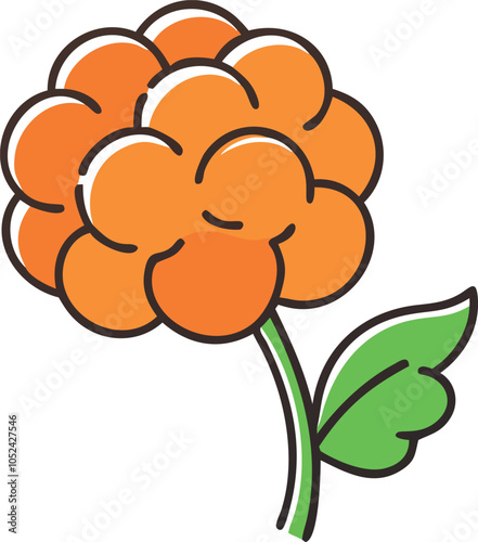 Illustration of cloudberry with green leaf, Vector illustration of cloudberry clustered together with a green leaf, showcasing a simple, minimalistic design. 