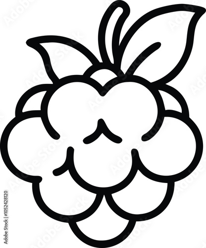 Simple line drawing of cloudberry with leaf, Minimalistic black and white line drawing of cloudberry connected by stems with leaf, showcasing a clean design. Vector illustration of cloudberry