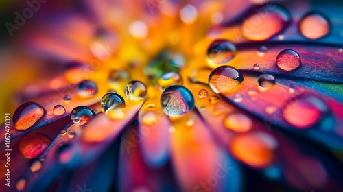 Nature's artistry: water droplets enhancing a flower's vivid colors in macro.