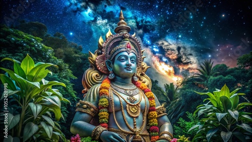 Wallpaper Mural Majestic Indian Deity Statue at Night – Captivating Night Photography of a Divine Sculpture Torontodigital.ca