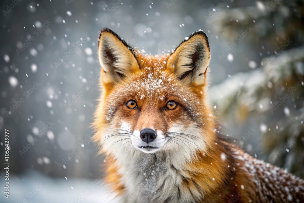 Fototapeta premium Majestic Red Fox in Snowy Landscape – Stunning Wildlife Portraits for Nature Lovers