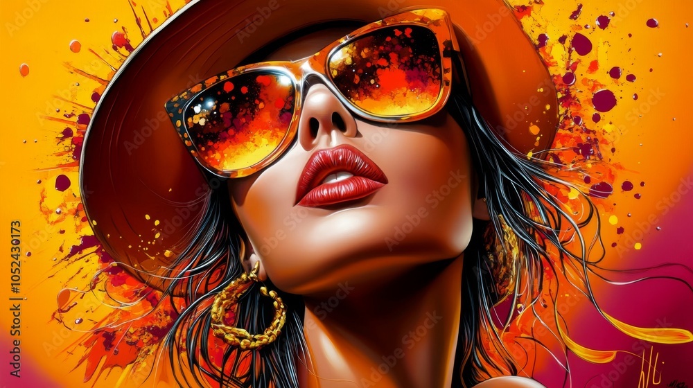 Stylish woman wearing sunglasses and a hat Stylish woman wearing sunglasses and a hat