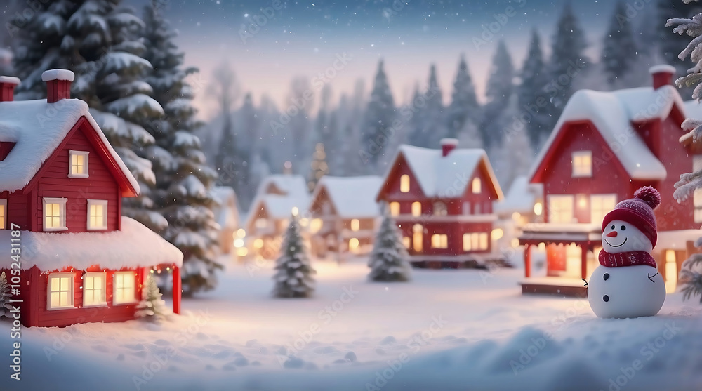 Fototapeta premium snowy scene with vibrant Christmas decorations