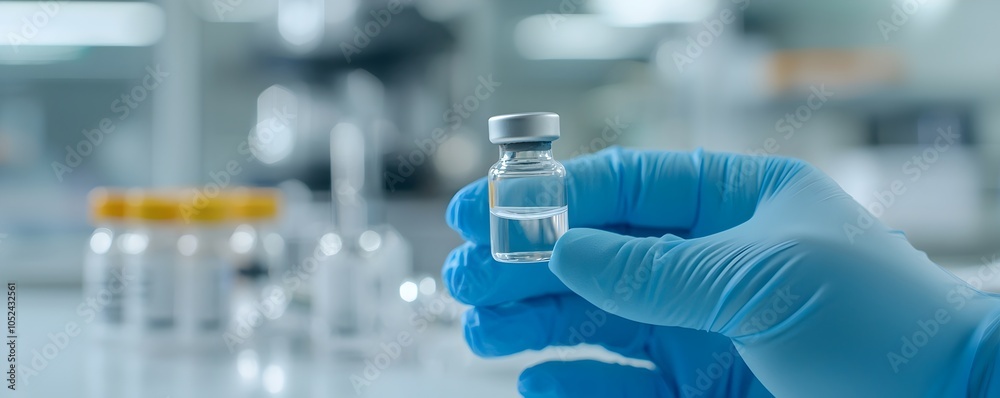 Healthcare Professional Preparing - Gloved Hand Holding Vial with Syringes and Medical Equipment in Clinical Setting Healthcare Professional Preparing - Gloved Hand Holding Vial with Syringes and Medical Equipment in Clinical Setting