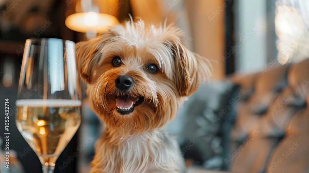 Dog toast with champagne, New year s eve, Happy New year Dog toast with champagne, New year s eve, Happy New year