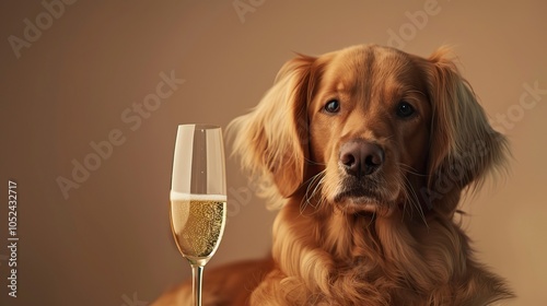 Dog toast with champagne, New year s eve, Happy New year  photo