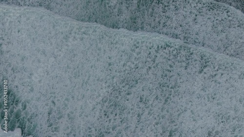 Foamy Sea Waves On The Beach In Caión, A Laracha, Spain - Drone Shot photo