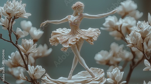 Display of an elegant porcelain figurine depicting a ballerina in a pirouette pose photo