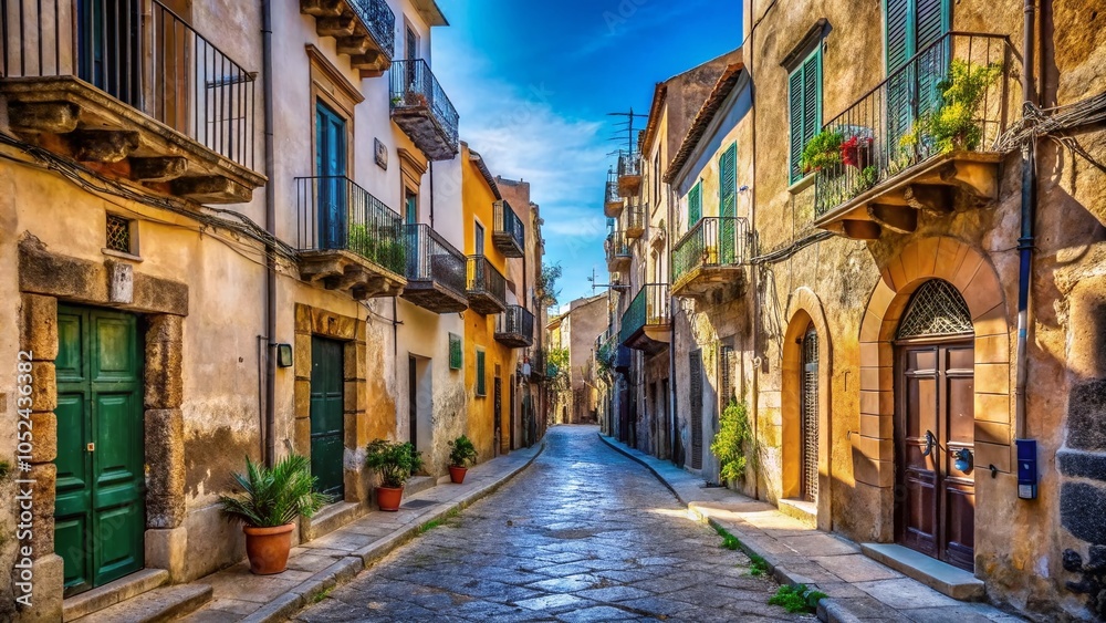 Minimalist Old Houses Street in Palermo, Sicily, Capturing European Architectural Charm Minimalist Old Houses Street in Palermo, Sicily, Capturing European Architectural Charm