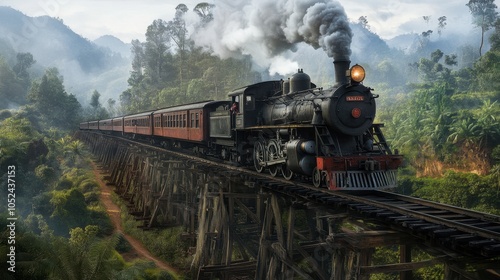 Vintage Steam Locomotive on Scenic Bridge Landscape