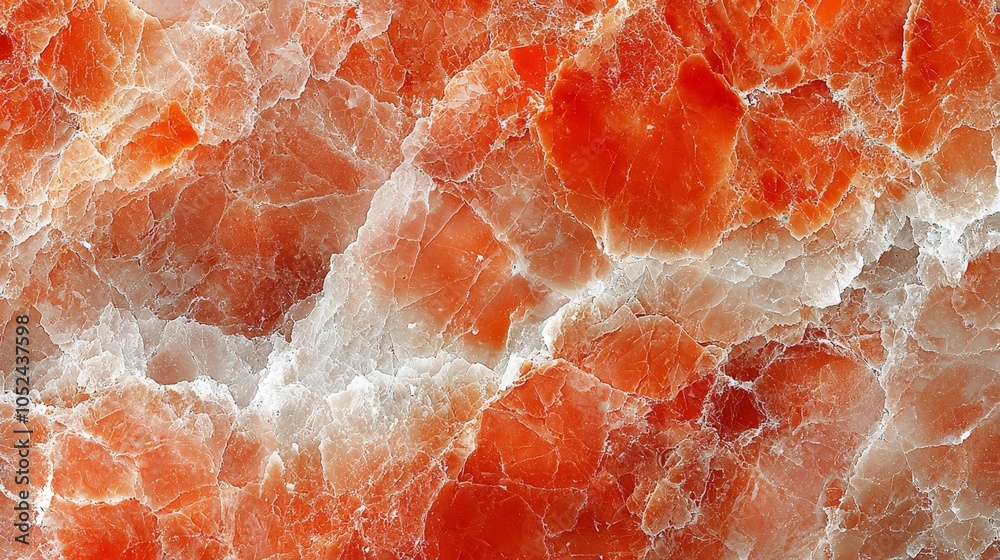 Close-up of a vibrant orange and white mineral formation. Close-up of a vibrant orange and white mineral formation.