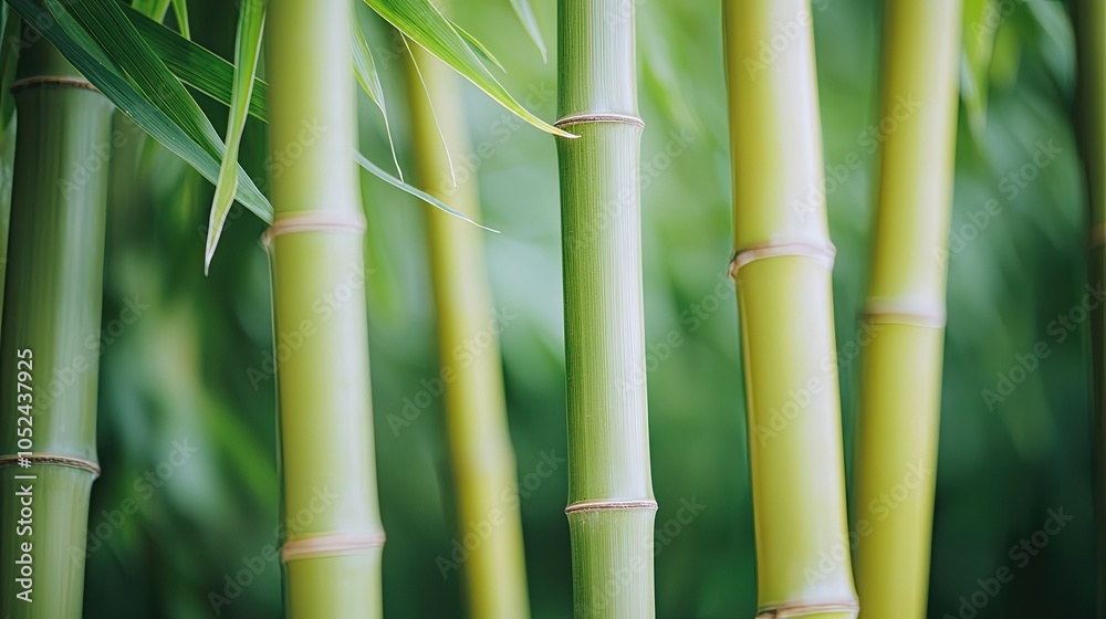 A serene close-up of bamboo stalks, showcasing their vibrant green hue and natural textures amidst a lush background. A serene close-up of bamboo stalks, showcasing their vibrant green hue and natural textures amidst a lush background.