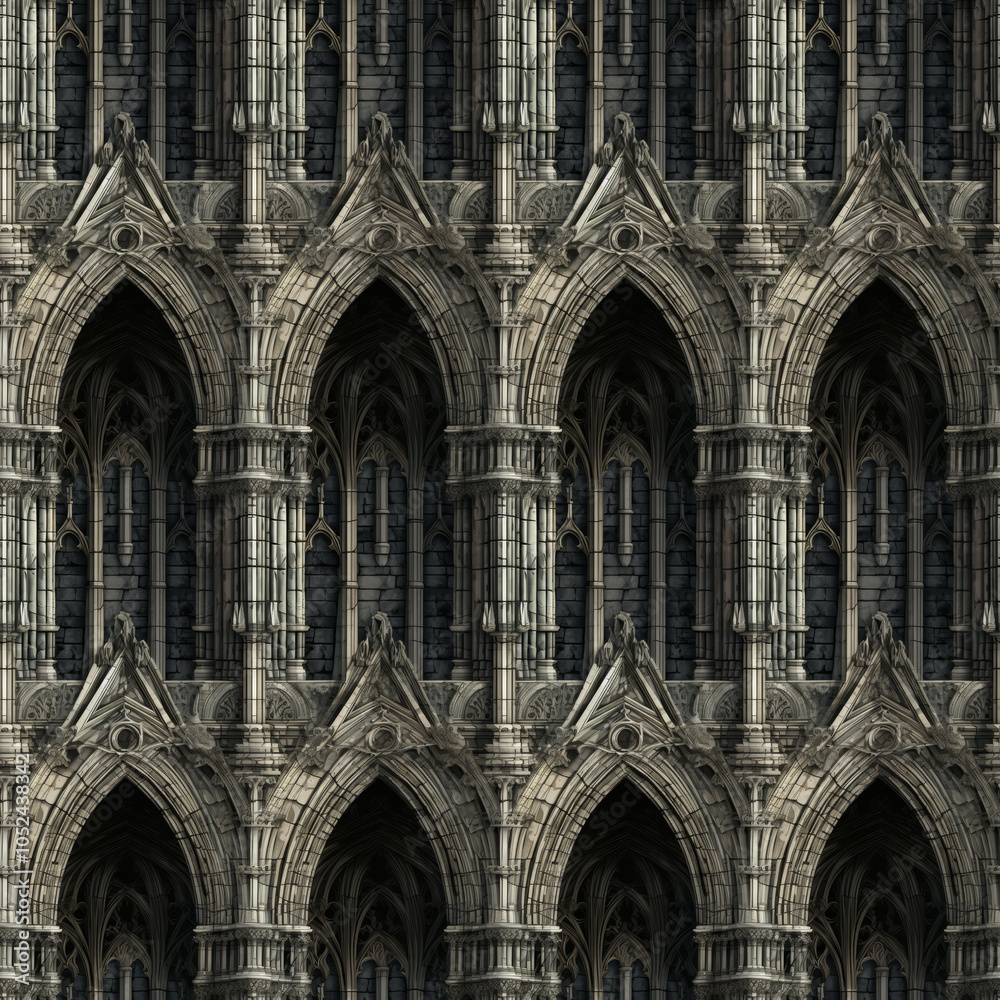 Fototapeta premium Gothic Arched Cathedral Architecture seamless Pattern. Pattern for wallpaper, background, print on fabric and paper.