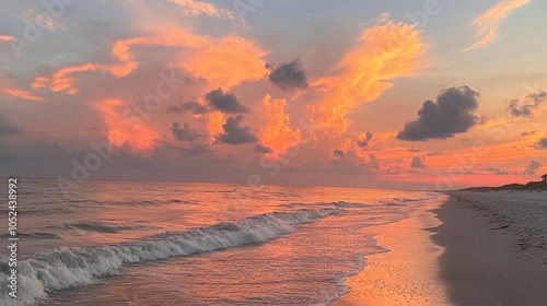 Serene Sunset Over Tranquil Beach Landscape photo