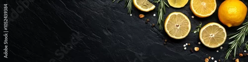 Panel kuchenny z motywem Fresh Lemons and Rosemary on Black Slate Background