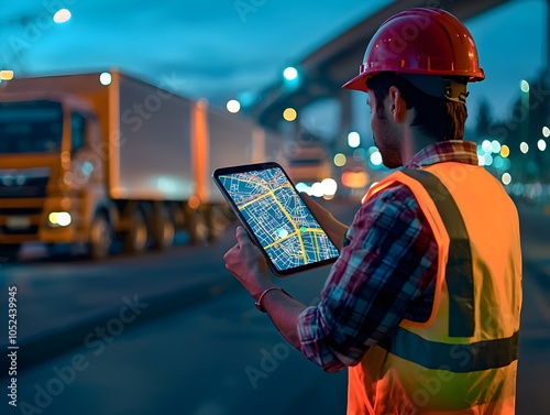 Logistics Manager Tracking Delivery Routes in Real Time Using AI Powered App photo