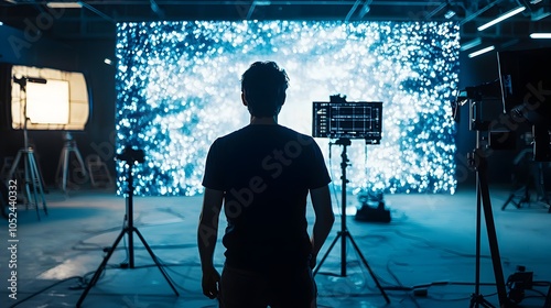 Filmmaker Directing Virtual Production Shoot with Dynamic LED Wall Backdrops photo