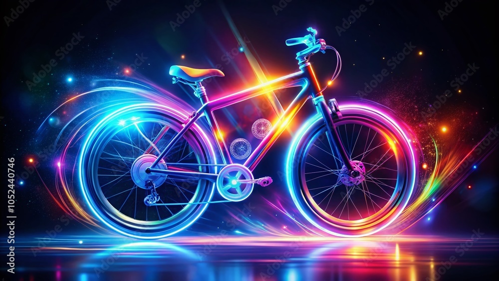 Fototapeta premium Modern Electric Bicycle Logo Design in Surreal Art Style Featuring Futuristic Elements and Vibrant Colors for Enhanced