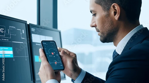 Young man using a digital tablet with focused attention in a modern office, engaged in digital tasks. video