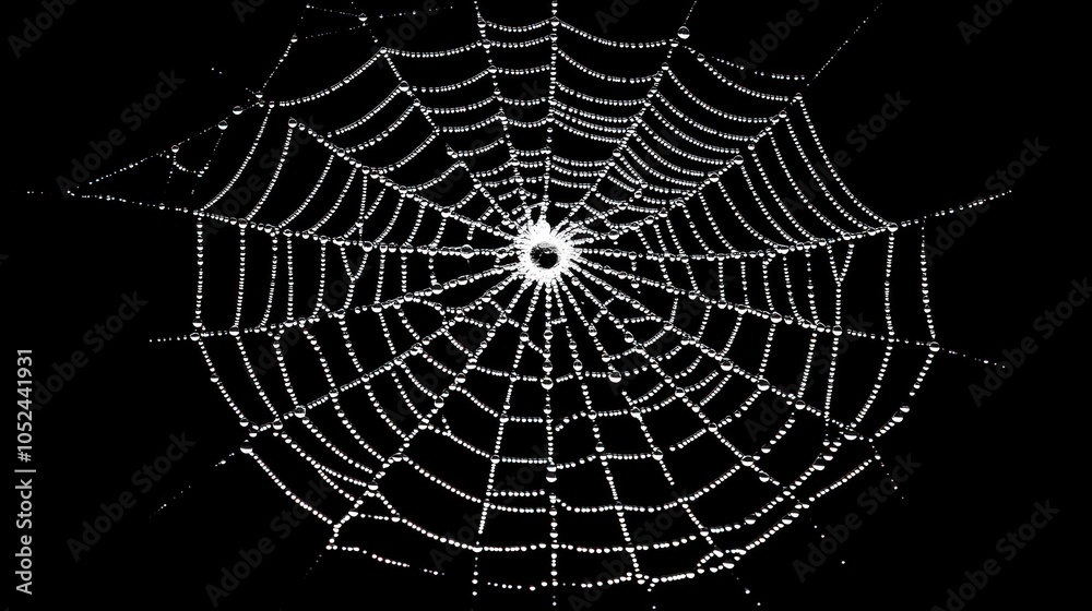 Obraz premium A spider web with dew drops on it.