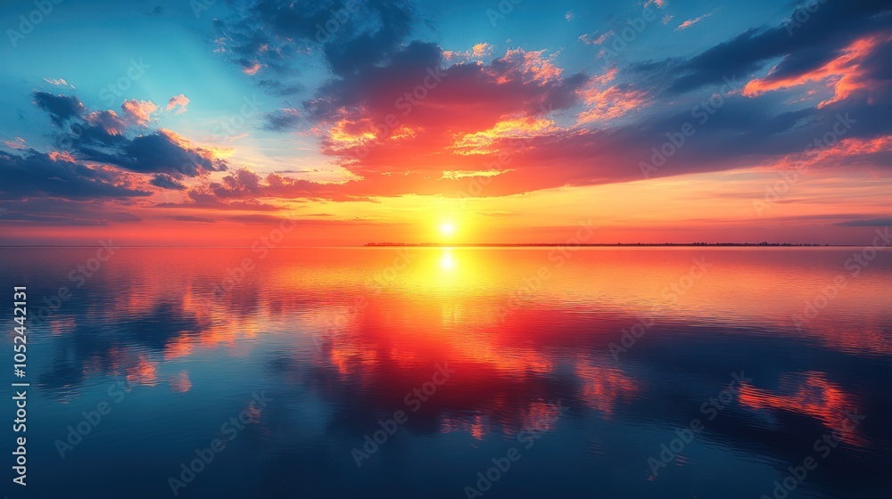A Vibrant Sunset Reflected in Still Water A Vibrant Sunset Reflected in Still Water